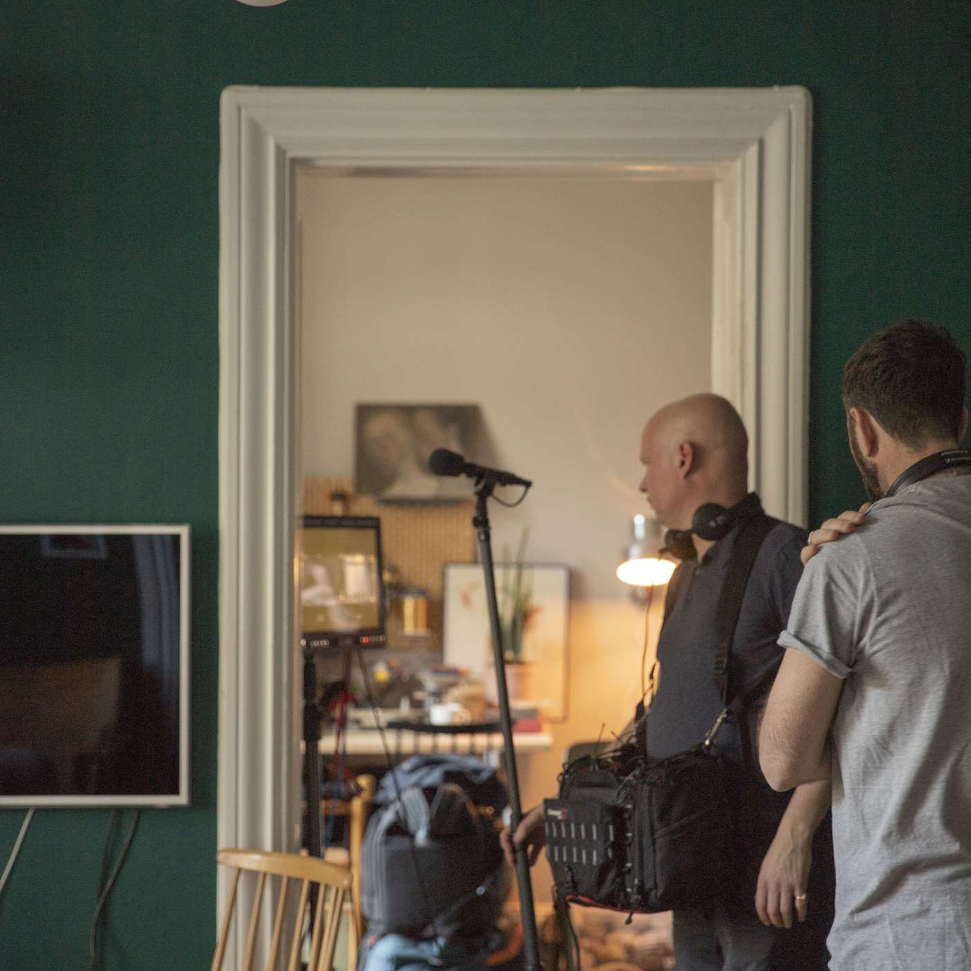 Behind the scenes during the shoot